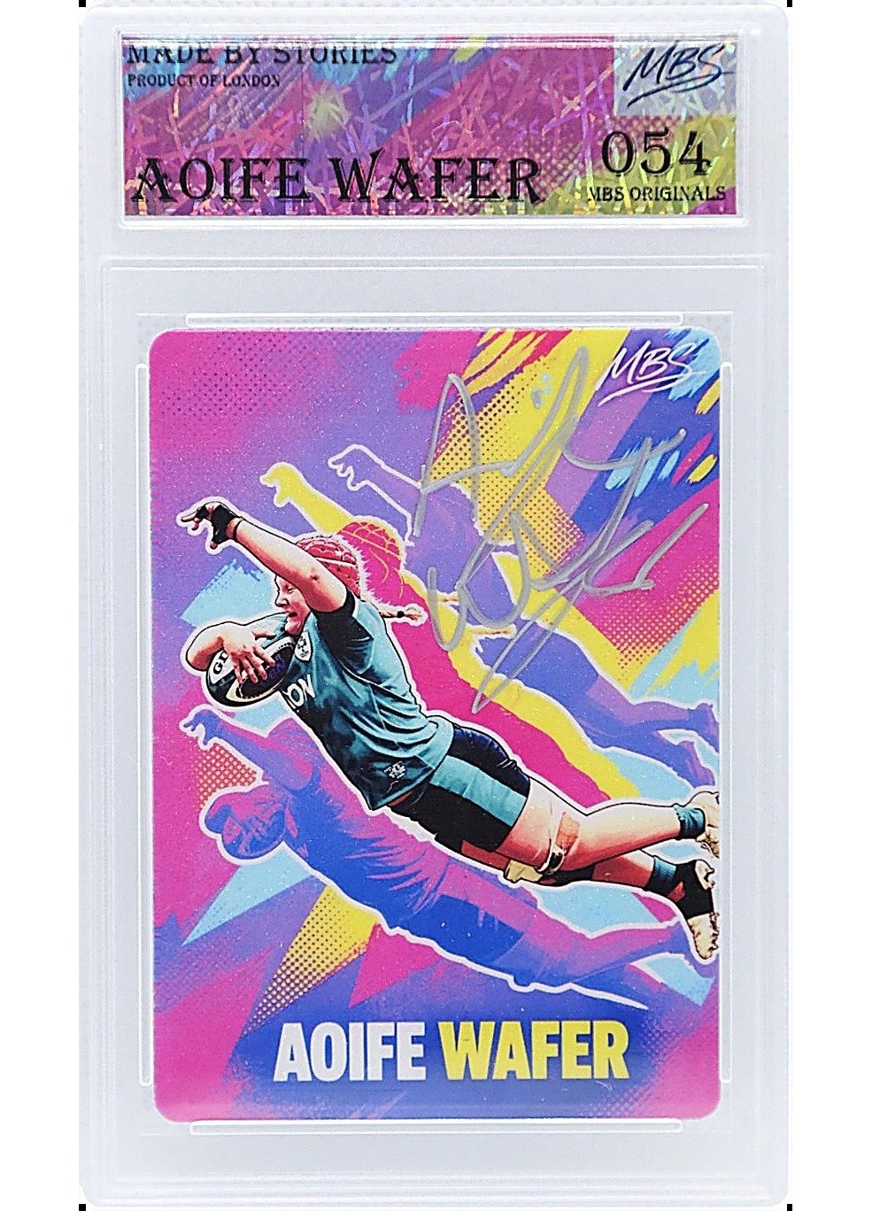 Aoife Wafer Made By Stories graded card slab, numbered 054, pop art design, signed